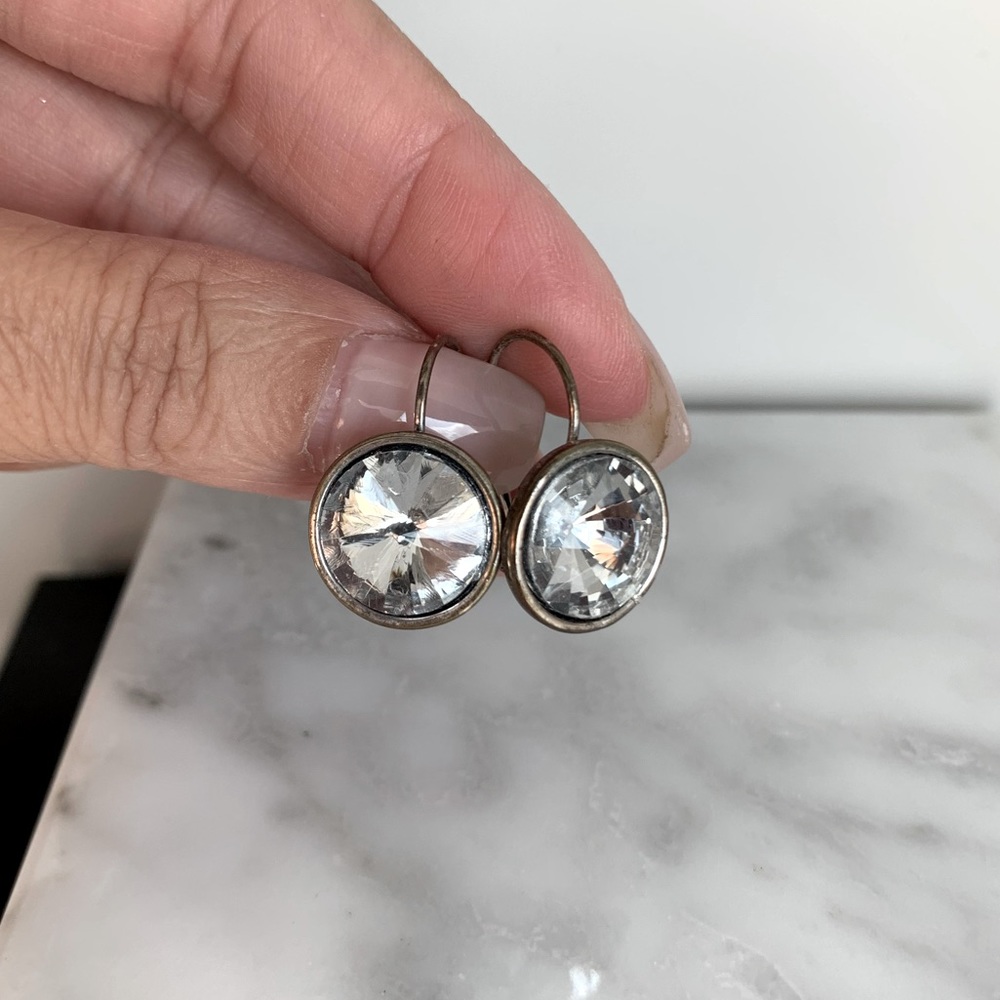 Round Rhinestone drop silver earrings